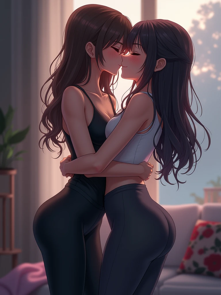 anime girls kising apasionate in leggins