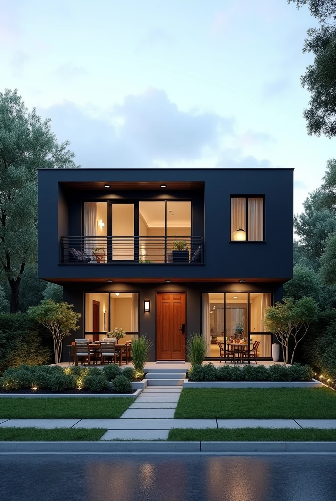 (photorealism:1.2) three bedroom house plan, single story, dark gray in color, wall paints and lights