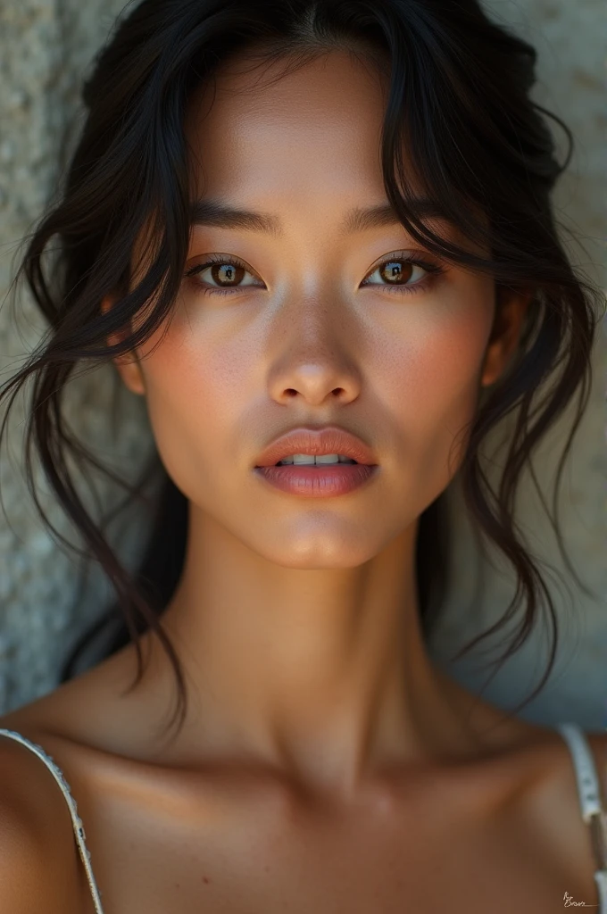 8k image, realisitic,  RED AND WHITE BRAZILIAN, SLIGHTLY ASIAN EYES AND BLACK COLOR