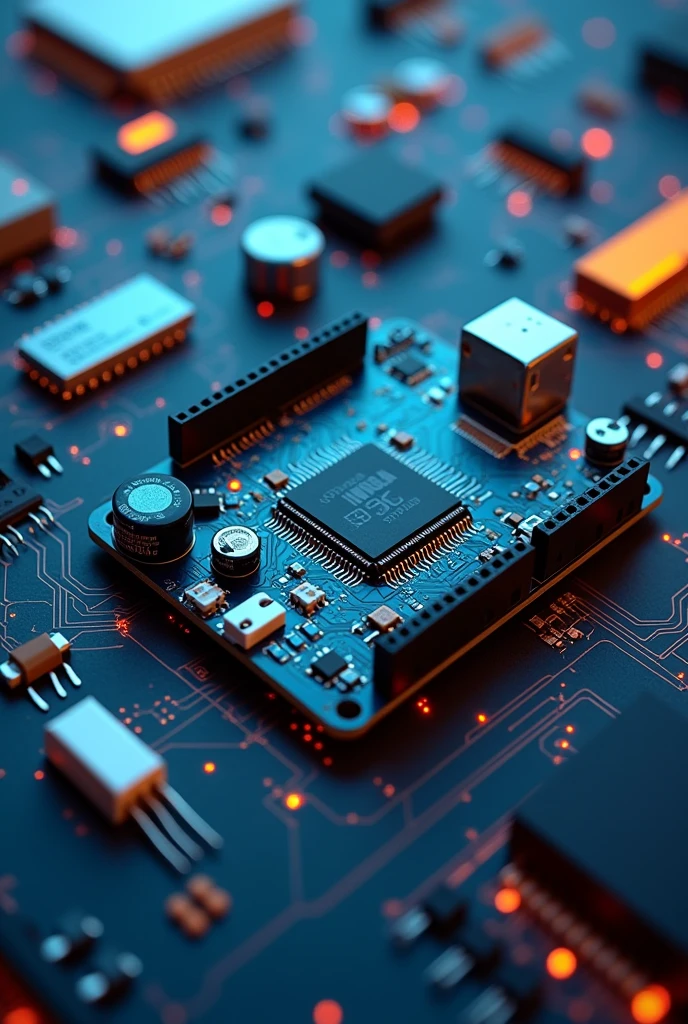 Create a YouTube profile cover, related to electronics and robotics, with symbols without robots and with arduino components like a protoboard for example