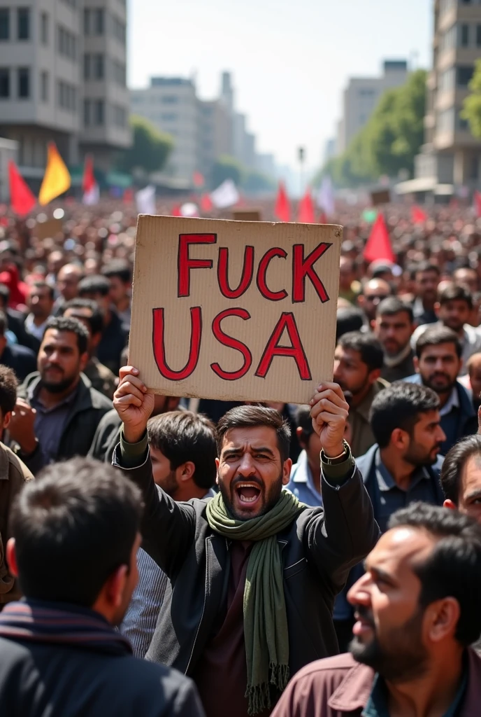 Show a lot of Afghan People that They are holding signs that writte Fuck USA