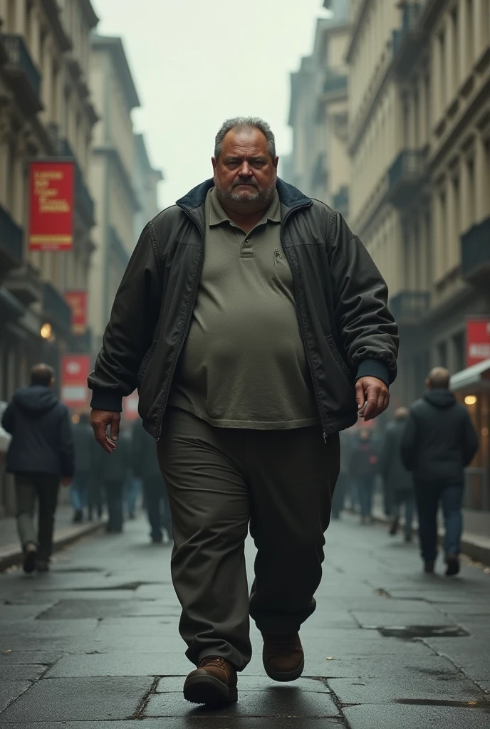 Chat gros dans la rue qui est tout seul, il marche lentement et est malheureux