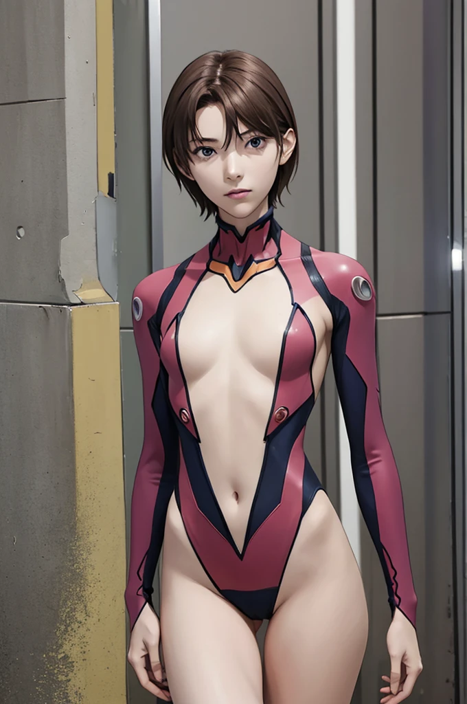 ((masterpiece, best quality)),((high resolution:1.3)), 1 Girl, solo, Cowboy Shot, Blurred Background, (((flat chest:1.2))), Thighs, (Groin), (Evangelion Plugsuit), ((cool pose)),short hair