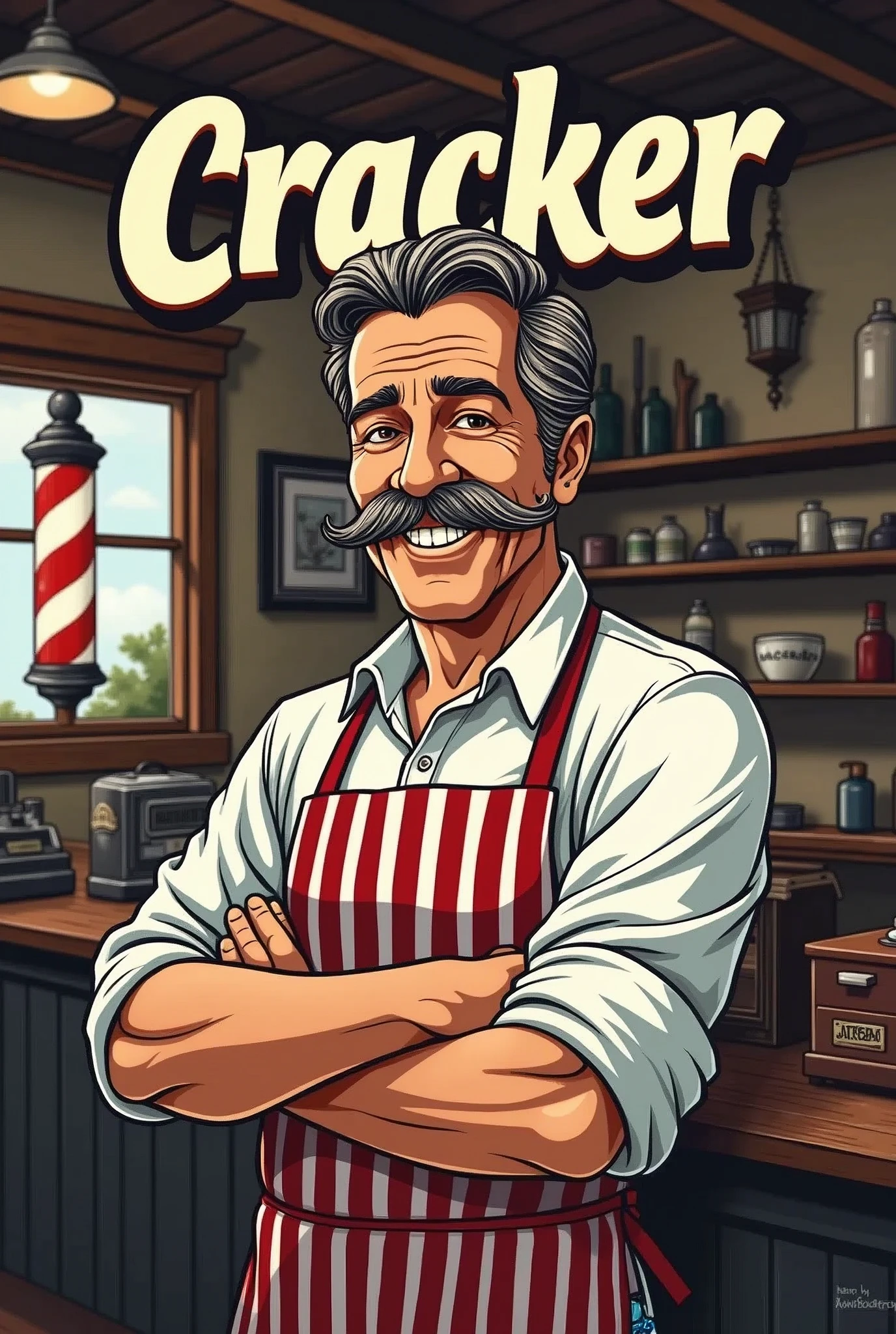 A barbershop logo in which the name is found "Cracker"