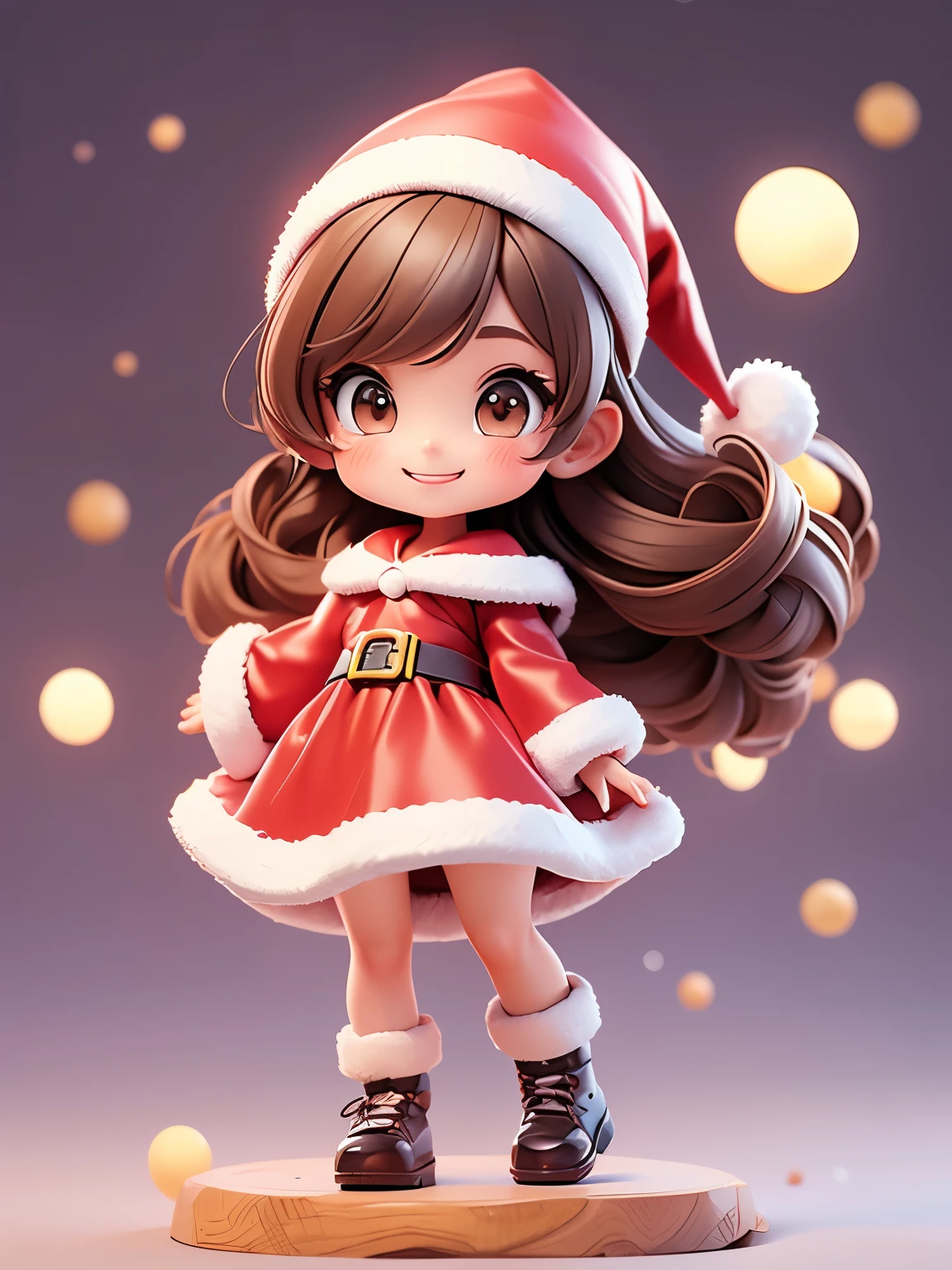1girl, masterpiece, Highest quality, Smiling cute chibi, (((黒 hair))), Santa Claus Costume, (((whole body)))