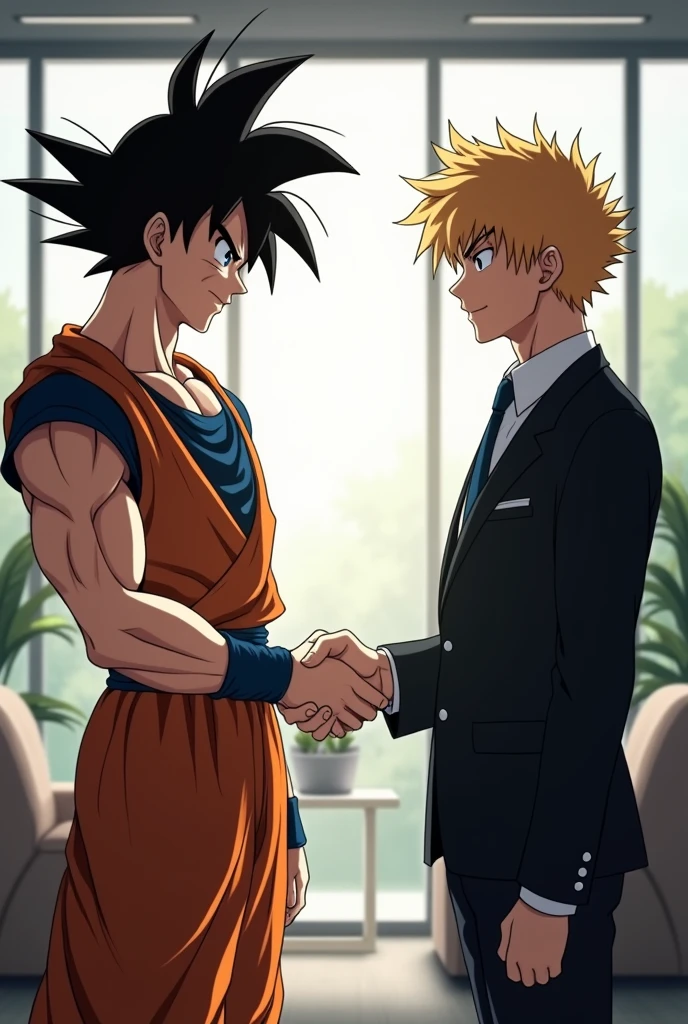 Goku shaking hands with Ichigo after closing a deal