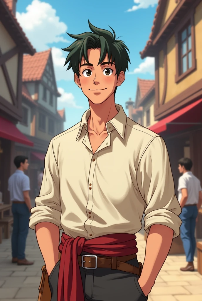 Anime, Medieval, Fantasy, Merchant, Male, Simple Shirt, Frontal, Young, American