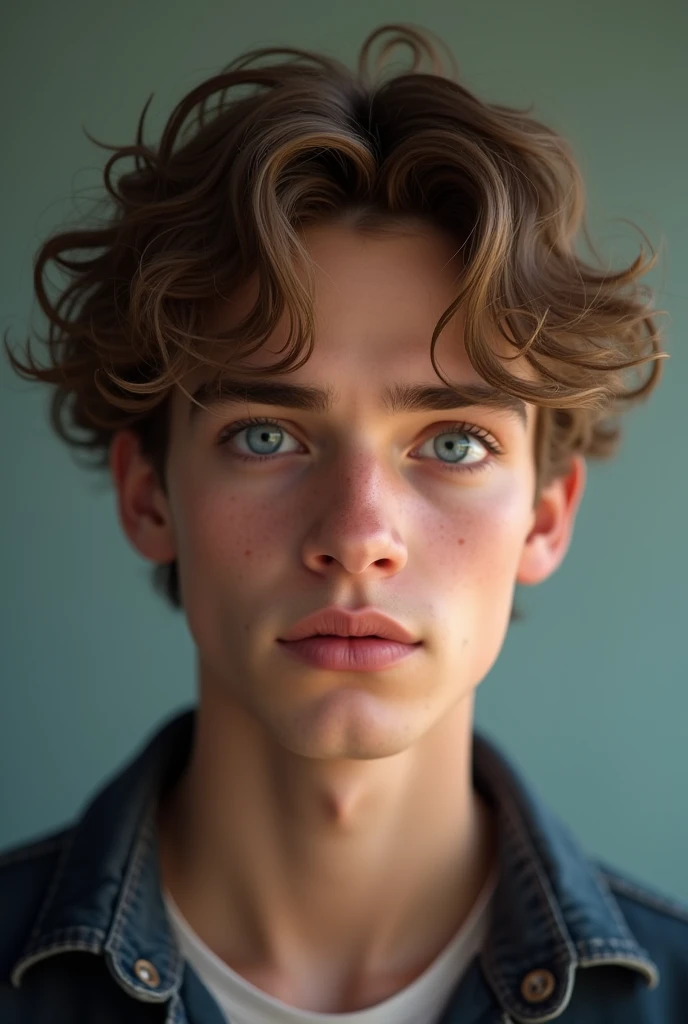 He is 22 years old, 1,88 m, he has dark blond curly hair and blue eyes.