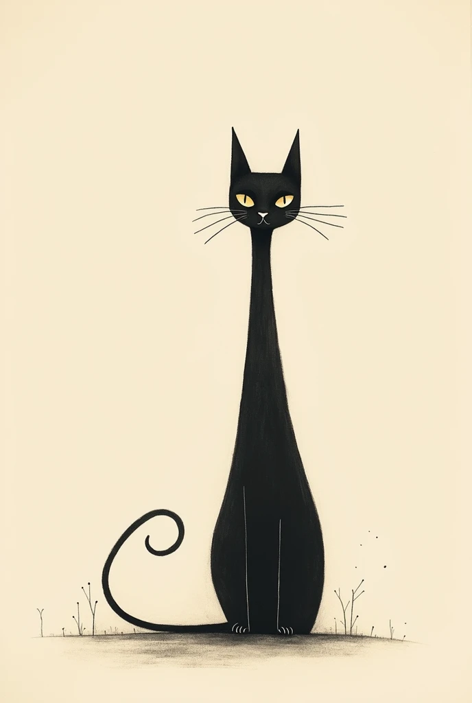 A minimalist art depiction of a cat in the style of Egon Schiele