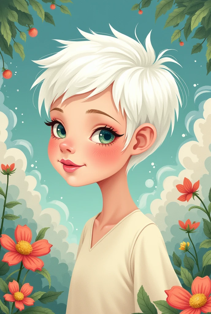 Children's illustration of a Woman with white pixie cut hair