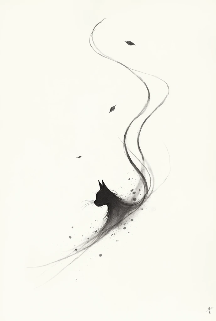 Painting a cat in One single line of black ink without lifting My brush