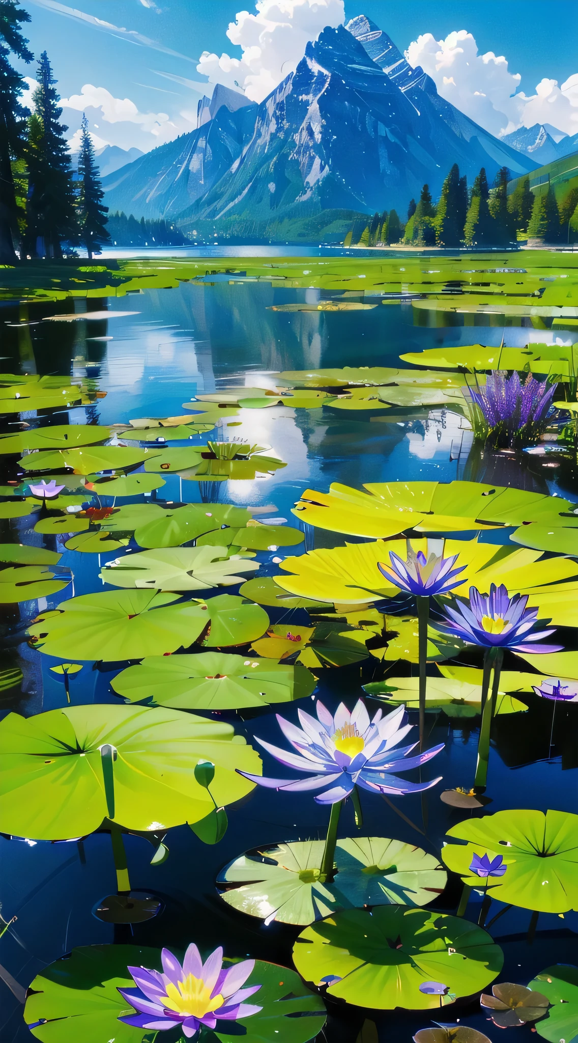 (masterpiece, best quality, no human, landscape, scenery, water flowers:1.2), 8k, 85mm, official art, raw photo, absurdres, perspective, depth of field, HDR, sharp focus, highres, photography, mountain, realistic, highest detailed, extreme detailed, ultra detailed, finely detail, flowers