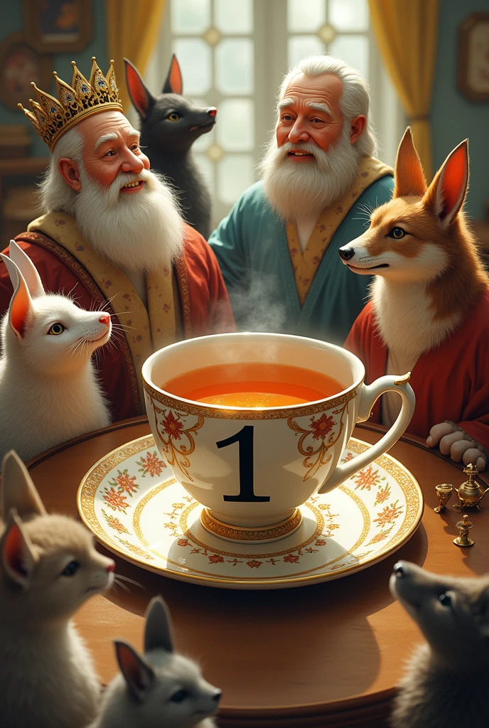 cup of tea with the number 1 printed, many kings and queens a very humble people with animals