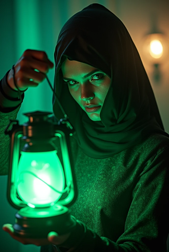 (photorealism:1.2) Woman with antifaz spidergreen lantern