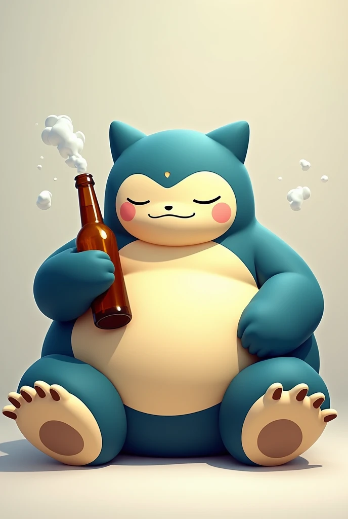 sitting snorlax holding a beer bottle, vectorized in 3 layers