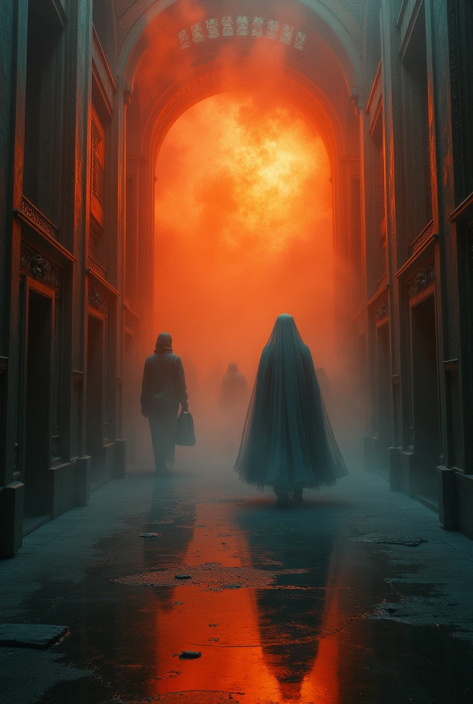 a museum in a perfect storm, amazing colorful composition, disturbance in the matrix, high contrast, an amazing visual illusion, DANCING SILHOUETTES, fine art look of old masters, Collaboration by Zdzislaw Beksinski with reinterpretation by Remedios Varo, chiaroscuro, homely and visionary dream full of viscose and dry, 8k