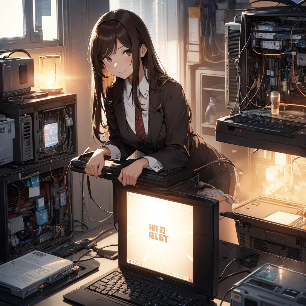 The heat doesn't change even after the sun goes down... I tried to revive a junk PC for the first time in a while, but it didn't work this time. There are days like this...pantyshot, long brown hair, office lady, 1girl, amazing, girl, 30 years old, house wiife, warm smile, hourglass figure,