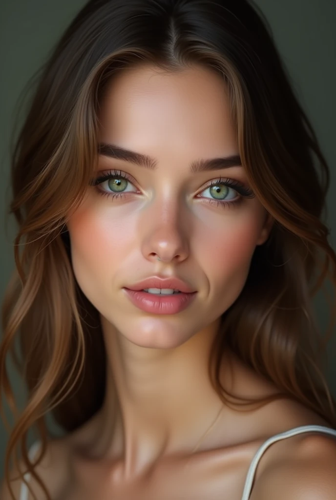 Créer une image hyper réaliste d&#39;une jeune femme, environ 20 ans, avec les fonctionnalités suivantes: yeux vert légèrement foncé, avec une texture détaillée qui montre la profondeur et le réalisme. Les cheveux doivent être brun clair, long et ondulé, avec une texture naturelle et des détails visibles dans chaque brin, montrant des cheveux beaux et bien coiffés. La peau doit être blanche et fine, avec quelques taches de rousseur réparties naturellement sur les joues et le nez, et doit avoir des pores visibles et de légères imperfections pour ajouter du réalisme.

Le maquillage doit être professionnel mais agréable, sans exagérer: ombres douces et bien estompées sur les yeux, eye-liner fin et précis, des cils bien définis et volumineux, une touche de blush sur les joues, et des lèvres avec une couleur naturelle, légèrement rose et brillant. La structure du visage doit avoir des pommettes hautes, et un front peu proéminent pour une apparence harmonieuse. Le nez doit être parfait et proportionné au visage.

L&#39;expression du visage doit être naturelle, avec un sourire léger ou un regard doux et parfaitement concentré, qui attire par sa beauté et son magnétisme. L&#39;éclairage doit être naturel et doux, mettre en valeur les traits du visage sans créer d&#39;ombres dures. L&#39;arrière-plan doit être simple et flou, permettant au focus principal d&#39;être le visage. La photographie doit être un portrait qui capture les épaules et la tête, j&#39;attends avec impatience avec un regard captivant.

Ajouter des détails supplémentaires sur la texture de la fourrure, ombres subtiles autour des yeux et du nez, et assurez-vous que tous les aspects du visage, y compris le maquillage et les yeux, avoir l&#39;air aussi réaliste que possible.