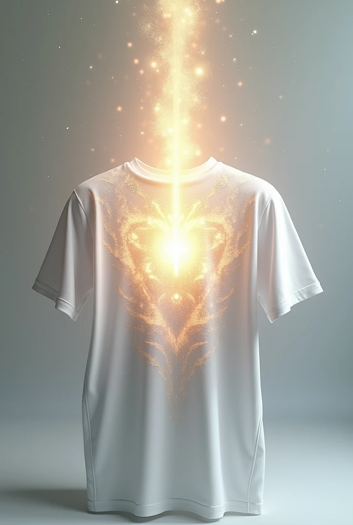 A white shirt with a design, from a lamp and salt,  in the name of Jesus 
