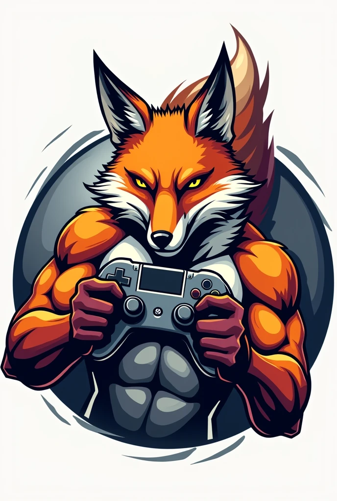 A logo of a strong fox holding a video game controller, Written on the Epic Game Designer logo