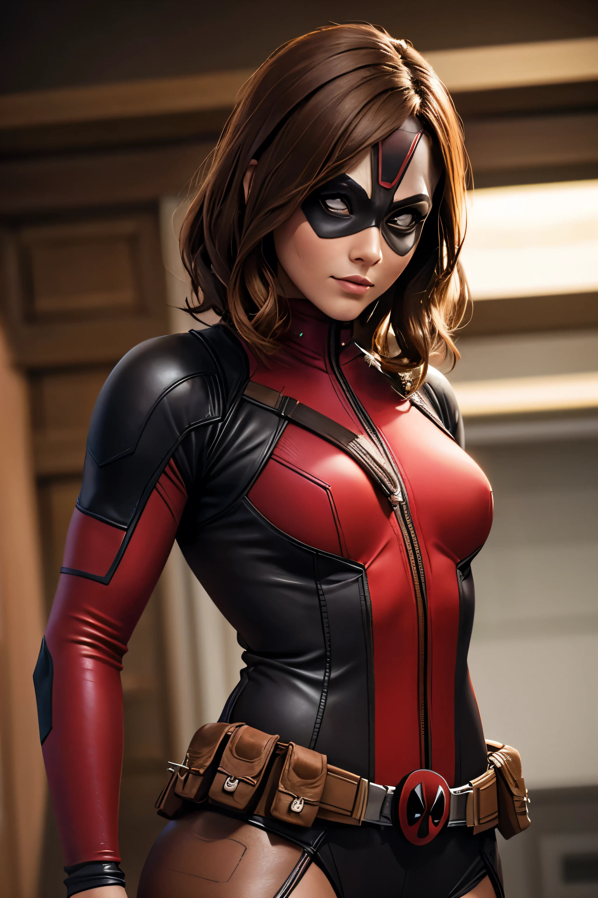 Woman, Brown Hair, Deadpool Outfit, No Mask