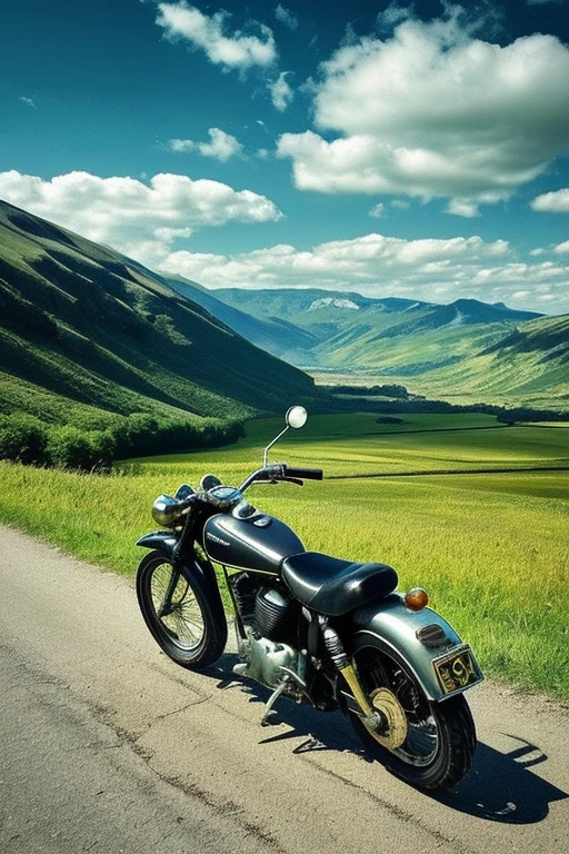 Just an old motorcycle
On a beautiful landscape