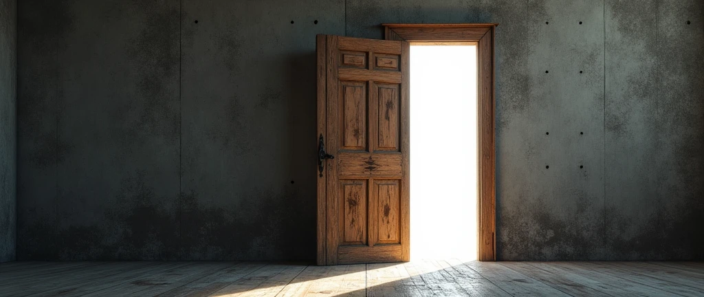 ((the door is half open))