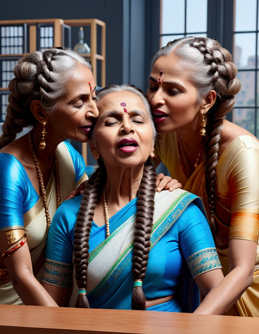 Ultra detailing image prompt,Generate by using all the ladies features,figures and detailes,exactly and stictly as per the image prompt,Generate with strictly indian eldery ethnecity,Generate ladies french braides continuvity with using exact image prompt,Strictly follow tje hair colors exactly as per image prompt,Generate ladies' tongeus exact as per the image prompt