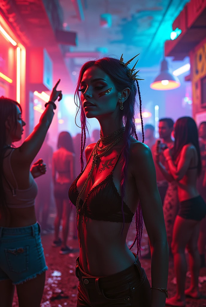 House Post apocalyptic party gay reggaeton, alien woman