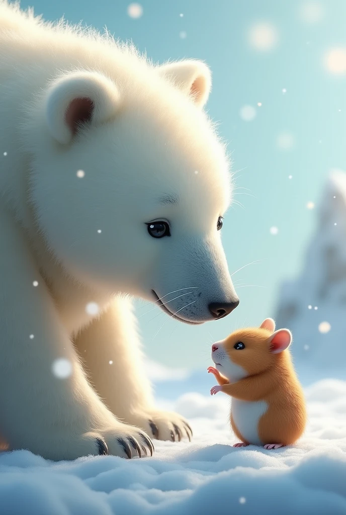 A polar bear and a hamster in love