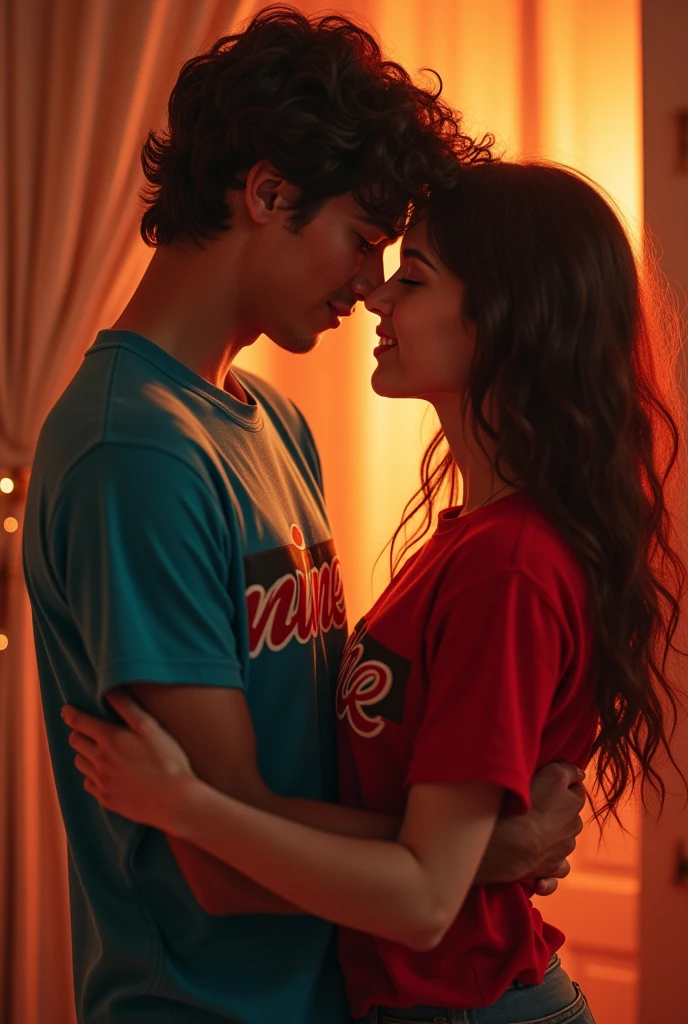 I want two agers kissing with their shirts saying 'mine' and 'mine'