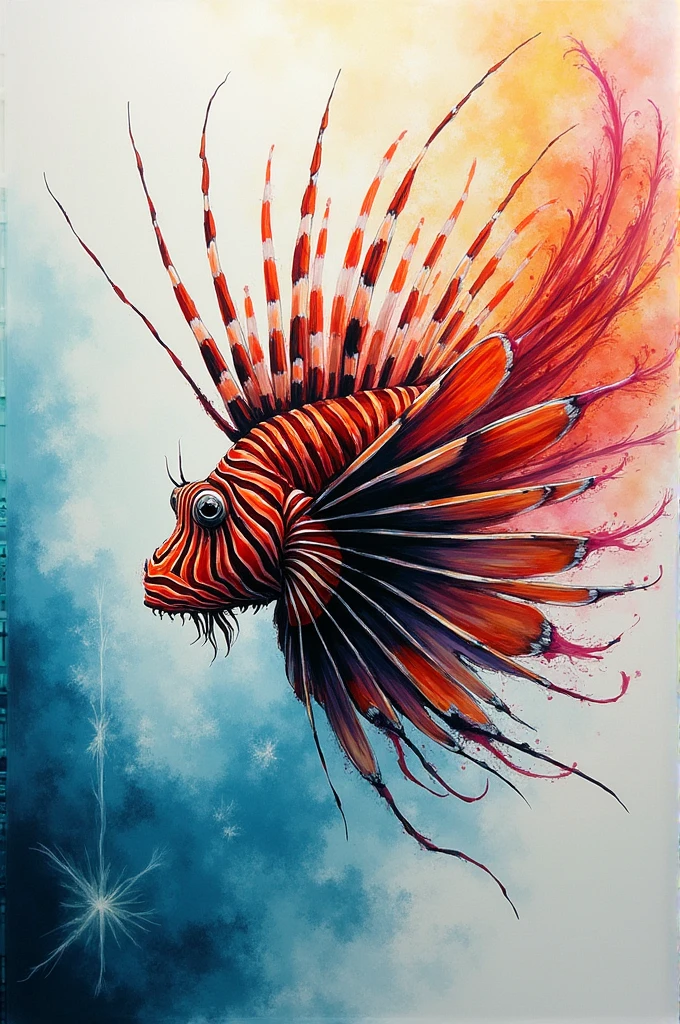 Abstract drawing of feeling of beauty and danger representing lionfish 
