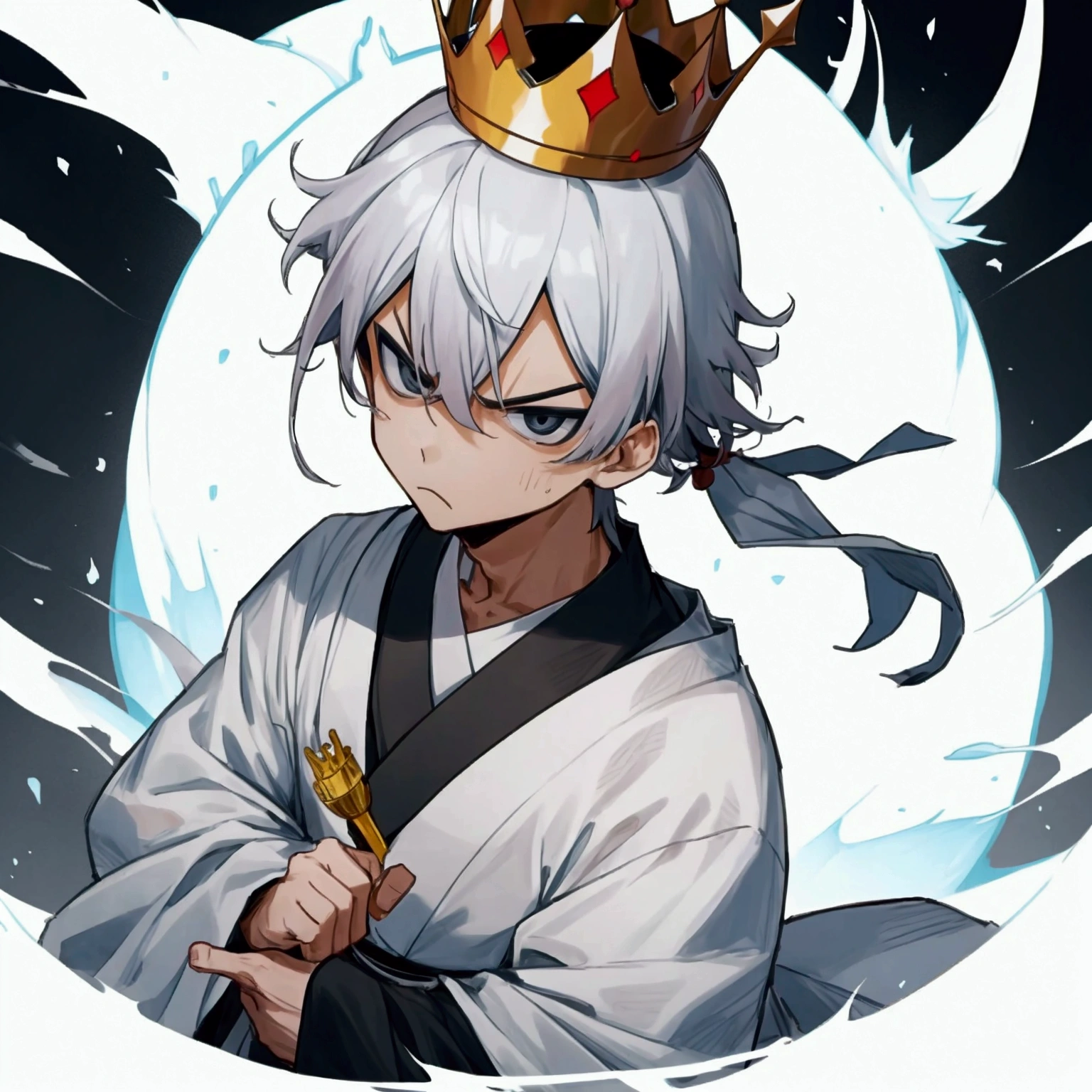 Make Satoru Angry, com o fundo branco. Keep the crown on his head
