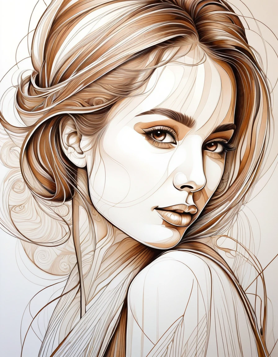 best qualityer,super verbose,real,line art,outline,Drawing pencil,brown and white,thin-lines,paint texture,Expressive,contour,ombre,beautiful and intricate patterns,The composition is simple and generous, work of art:1.2