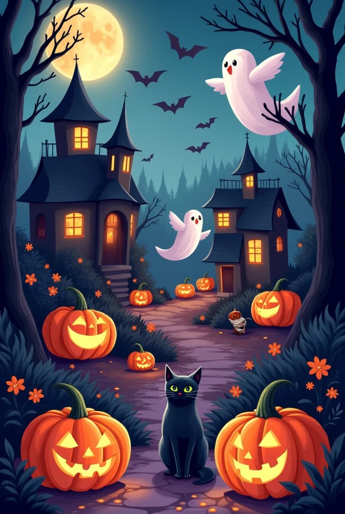 a set of halloween icons and symbols for a , halloween art style, halloween theme, halloween celebration, happy!!!, clipart, halloween, halloween night, halloween scene, spooky halloween theme, trick or treat, halloween wallpaper with ghosts, in a halloween style, future!!, halloween atmosphere