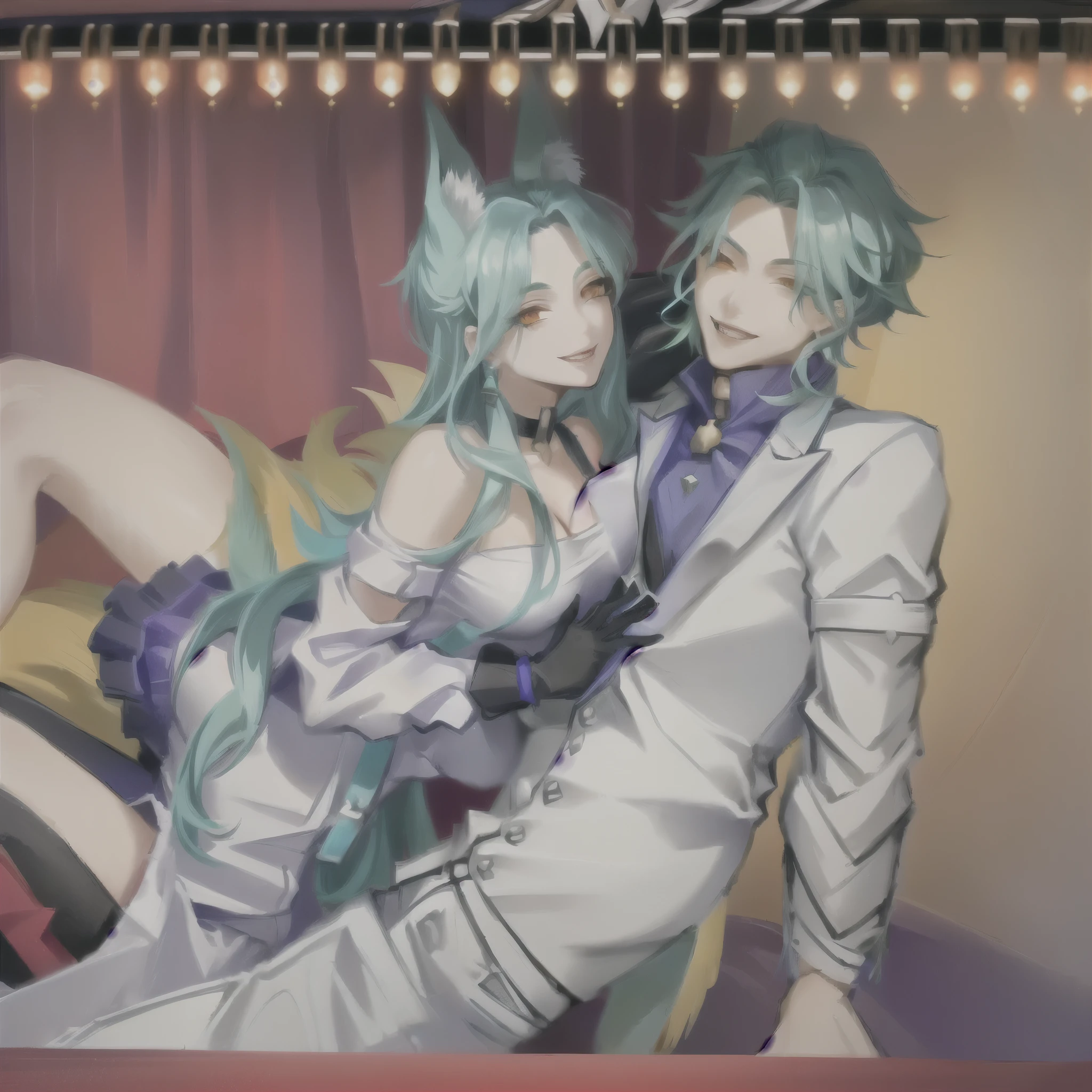 Colorful art of Dottore and a fox woman, high quality fanart,couple pose