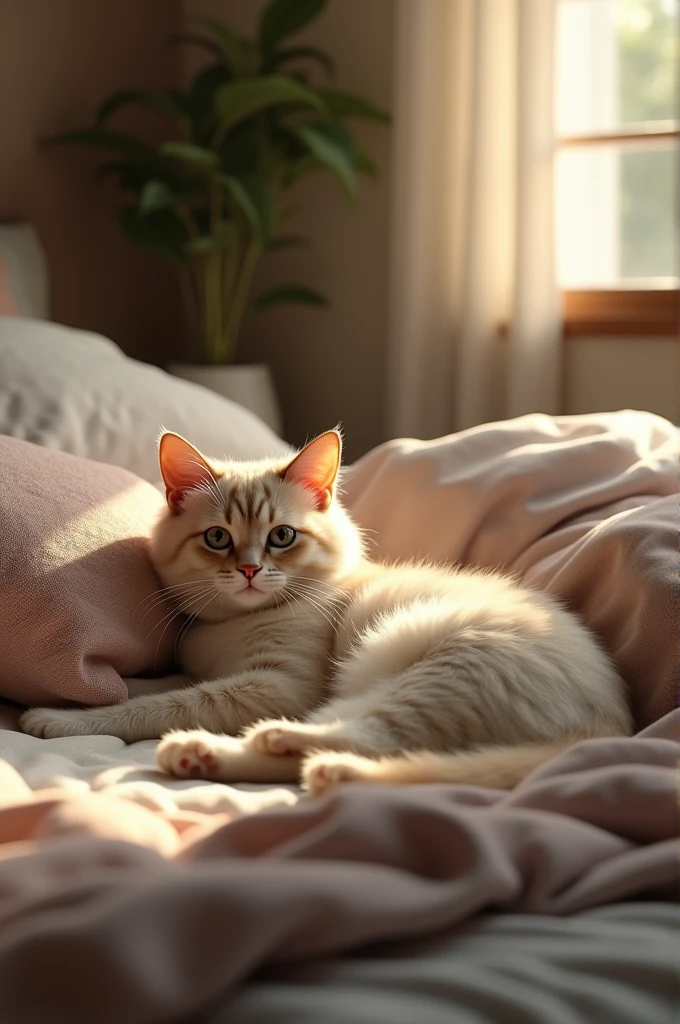 A cat in a bedroom 