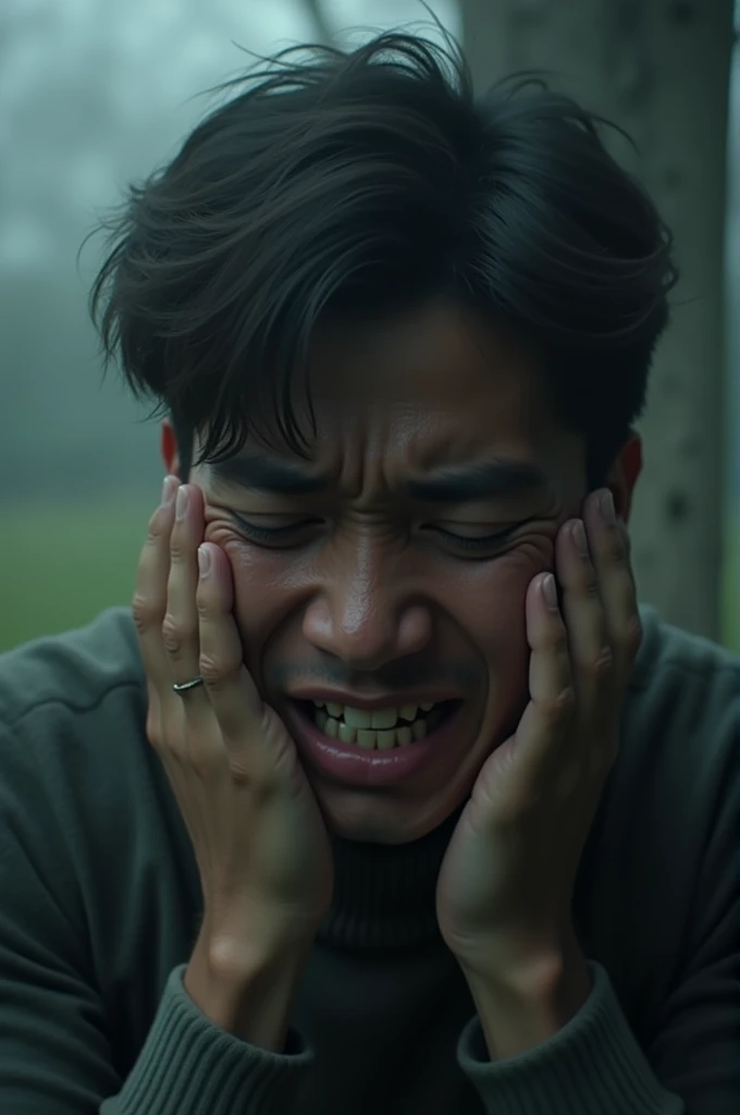 Young man in tears
