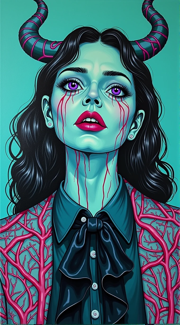 She had a beautiful face., Gray Hair, Purple eyes, (((Sexy Uniform))), wearing a stylish very Sexy Uniform, with a playful expression, Hellwalker, embracing death, hell, Dark veins of blood stretch out from the darkness, tangled together, oozing thick yellow blood, The veins grow、Pumping blood, (male body:1.6), 1 person, Vascular network development, connecting, Enlarge the, Red veins everywhere, Zdzislaw Beksiński, (Vibrant colors:1.3), (Rainbow Skin:1.1), (Infrared:1.2), Super detailed, Complex, Oil on canvas, ((Dry brush, Ultra Sharp)), (Surrealism:1.4), (Anxious:1.5), Painting in the style of Bekshinsky, Devil Symbol, (whole body), フレーム内のwhole body, centered on the body, (male:1.2), Realistic, ((Complex details)), (Pale Gothic Evil King), Dynamic pose, Perfect Face, (Realistic eyes), Perfect Eyes, ((dark gothic background)), Sharp focus, the product photographed from a bird's-eye view with a fisheye lens、with a white flesh-colored cover、a rotten face of death screaming from the human leather-like skin cover.、captures a necromantic book with gleaming jewels where eyes should be, in a magical environment, A white leather book, Shorthand, masterpiece, 最high quality, photograph, dream-like, Face Focus, Complex details, Sharp focus, photography, Photorealism, photoRealistic, Soft Focus, Volumetric Light, Gelatinous, jelly, Slime, Eldritch, (black magic), (strict), (Complex details), (超Detailed), 8k hdr, Detailed, Lots of details, high quality, Soft cinematic light, Dramatic atmosphere, Atmospheric perspective, Face Focus