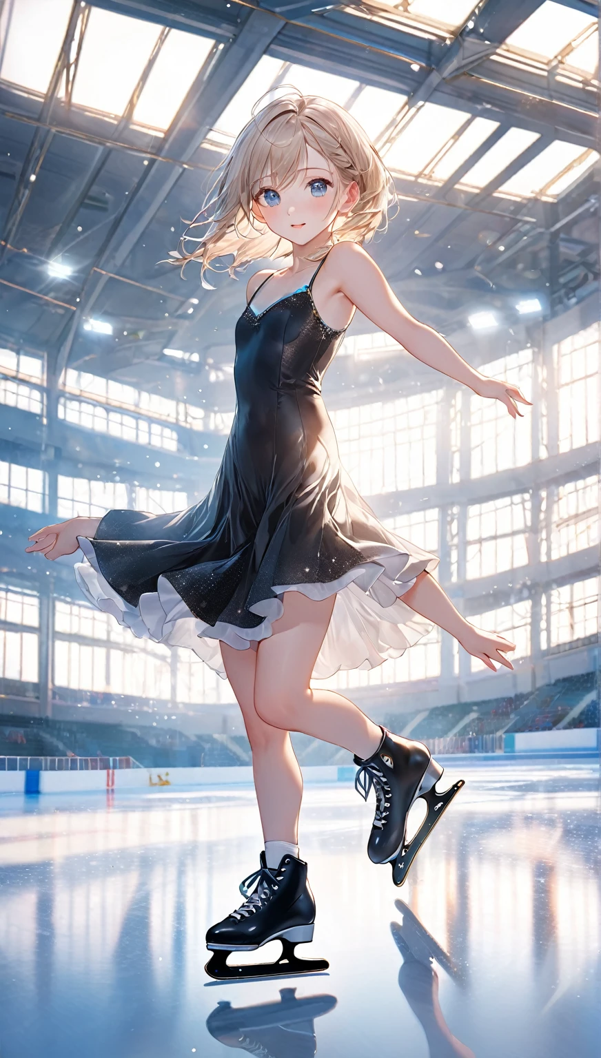 (Highest quality,8k,32K,masterpiece,Ultra-high resolution :1.2 ),born,One person,Super cute,Natural light,Clear, shining eyes,20-year-old,Fair skin,Figure skatingリンクのファンタジー背景,Figure skating