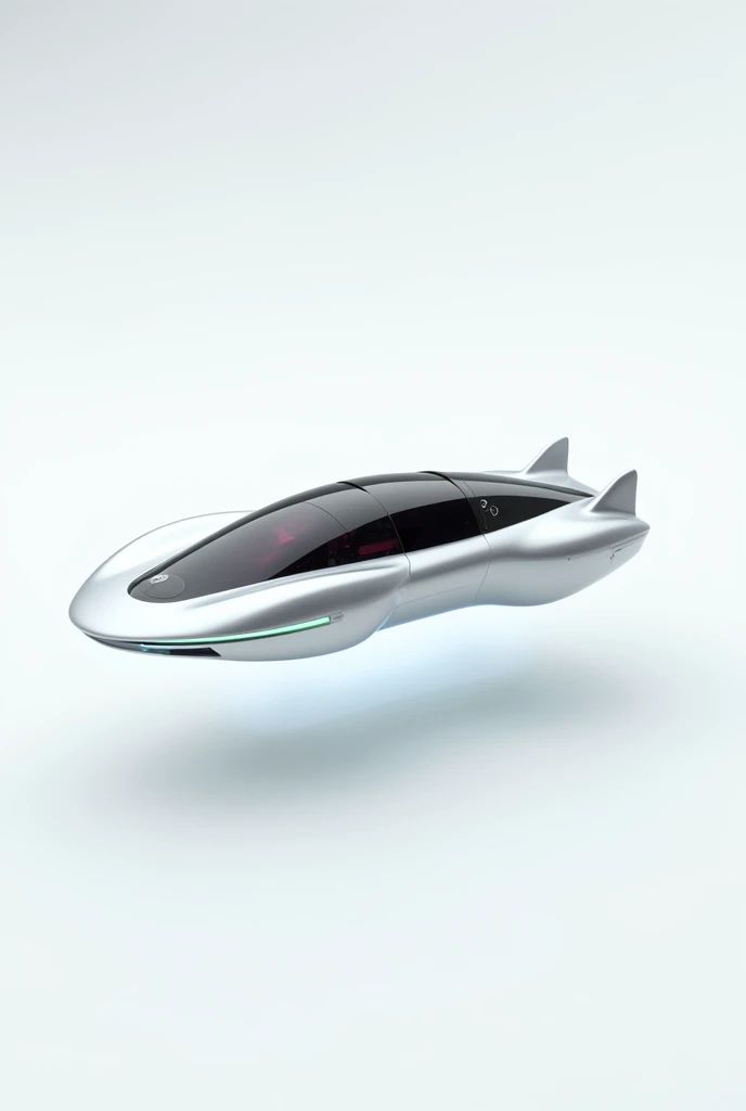 A futuristic car flying in a white background