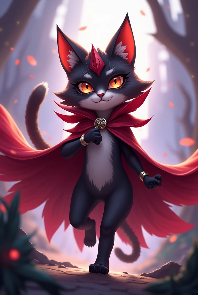 animated cat dressed as Xayah from League of Legends
