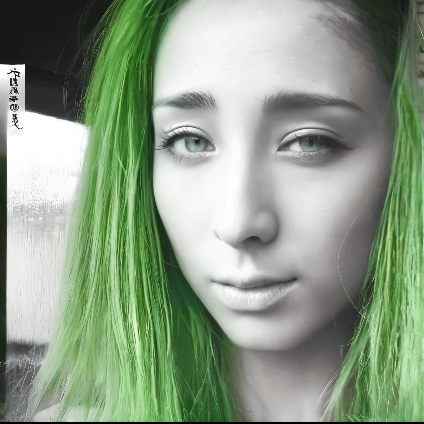 best quality, masterpiece, ultra high resolution, (真实感: 1.4), Original photo, 1 girl, green eyes, off shoulders, cinematic lighting