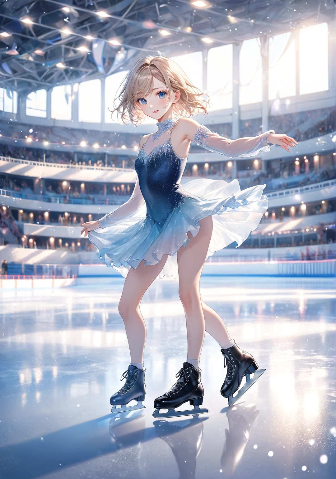 (Highest quality,8k,32K,masterpiece,Ultra-high resolution :1.2 ),born,one person,Super cute,Natural light,Clear, shining eyes,20-year-old,Fair skin,Fantasy background of figure skating rink,Figure skating