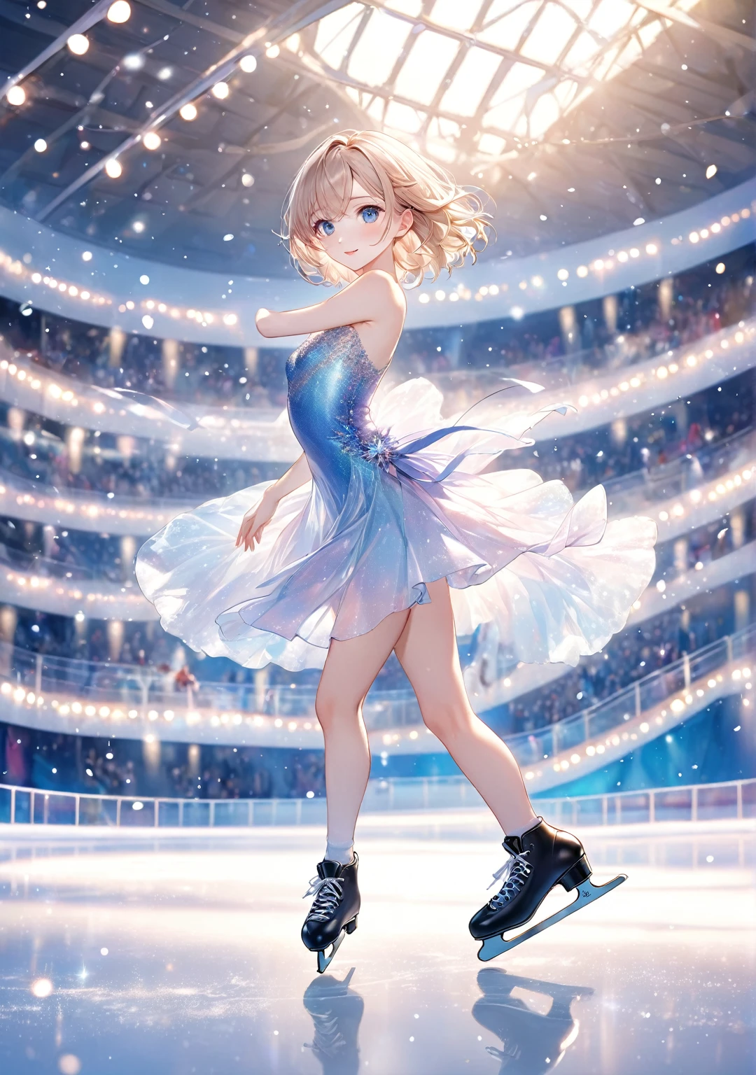 (Highest quality,8k,32K,masterpiece,Ultra-high resolution :1.2 ),born,one person,Super cute,Natural light,Clear, shining eyes,20-year-old,Fair skin,Fantasy background of figure skating rink,Figure skating