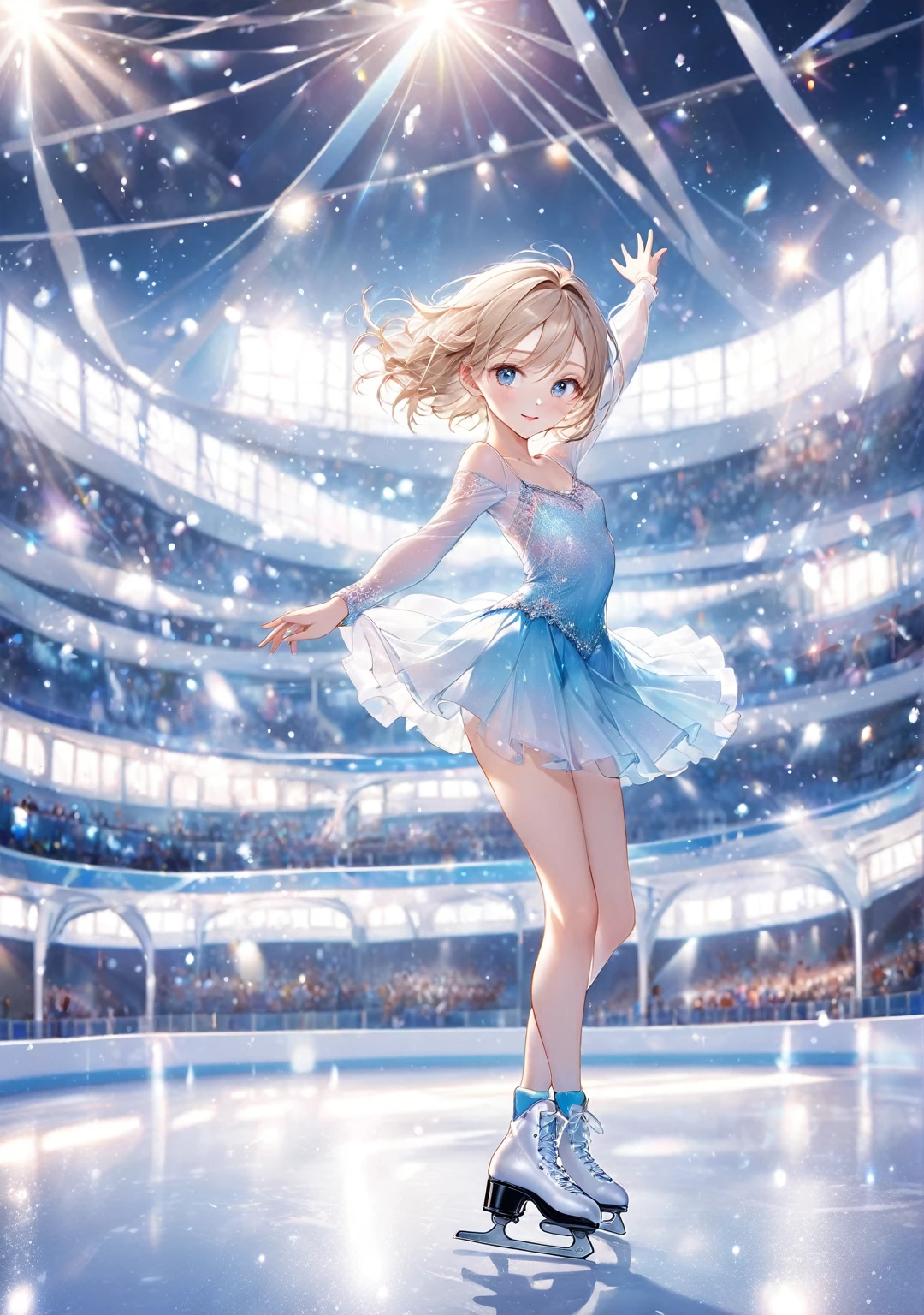 (Highest quality,8k,32K,masterpiece,Ultra-high resolution :1.2 ),born,one person,Super cute,Natural light,Clear, shining eyes,20-year-old,Fair skin,Fantasy background of figure skating rink,Figure skating