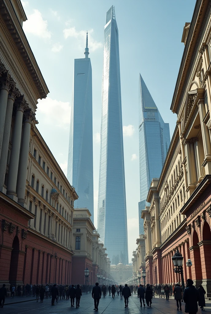 Soviet Moscow with modern skyscrapers