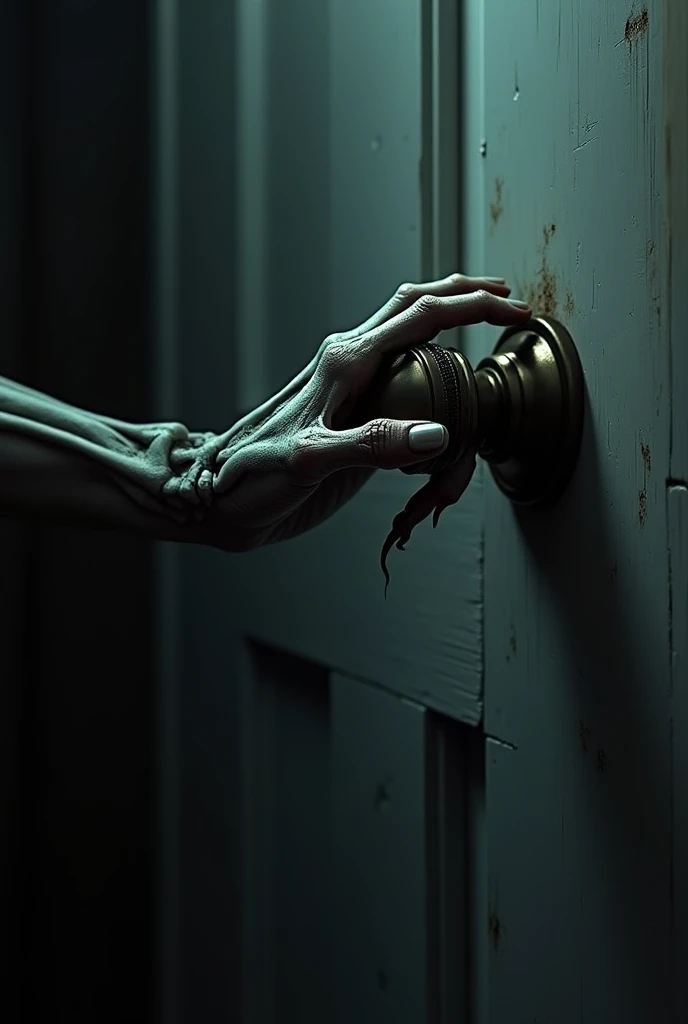 close up of a hand on a doorknob, nightmare