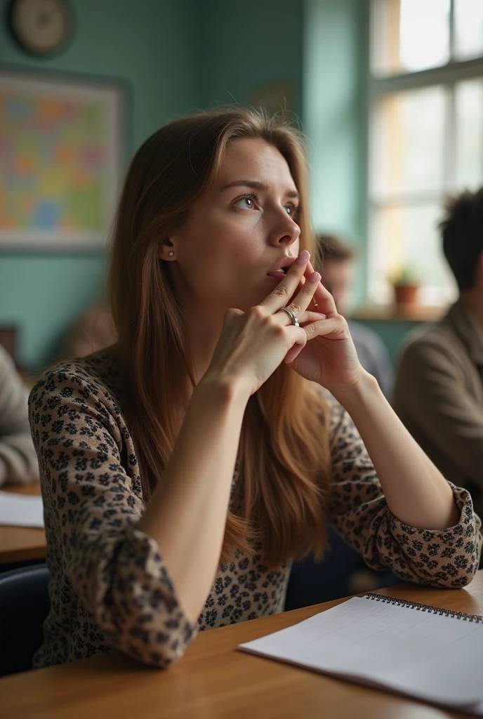 Very young woman sucking penis in classroom