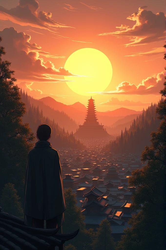 Naruto's Leaf Village, looking at the sunset